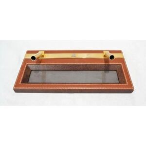 Vintage Mark Cross  Leather / Brass/ Silk Desk Pen holder 11" x 5"/ Italy